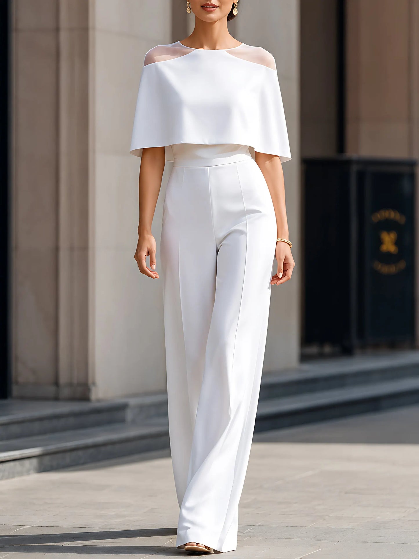 Cape Overlay Wide-Leg Jumpsuit