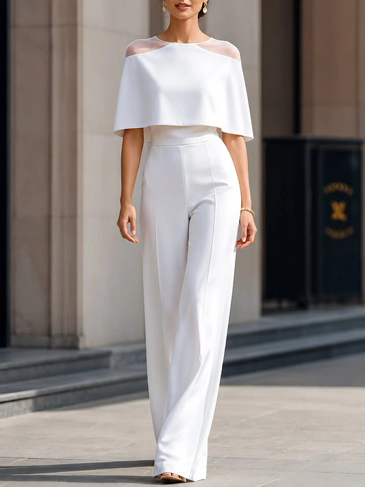 Cape Overlay Wide-Leg Jumpsuit