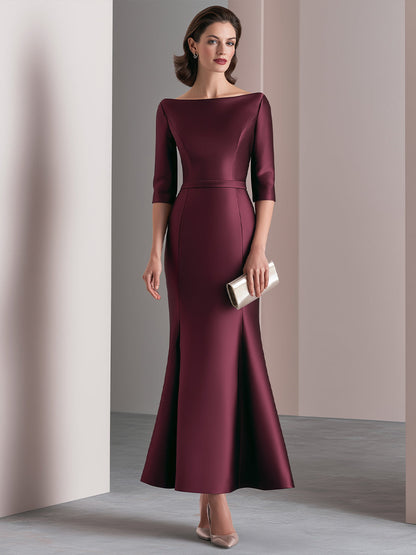 Bateau Neck Structured Satin Mermaid Evening Gown