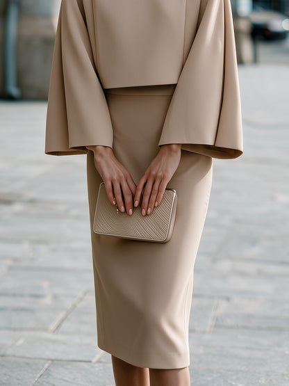 Cape-Sleeve Top and Pencil Skirt Set