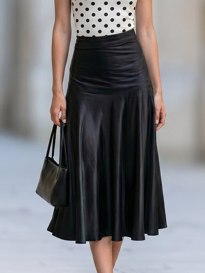 Polka Dot Satin Two-Piece Midi Skirt Set