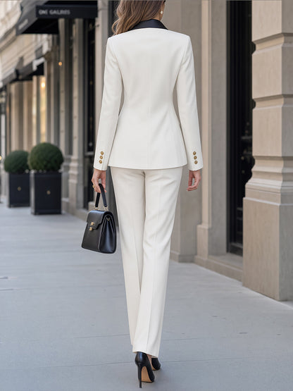 Contrast Shawl Lapel Blazer & Tailored Pants Set