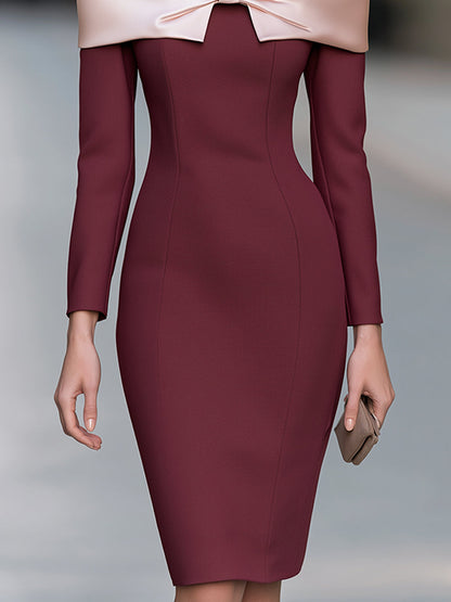 Satin Bow Off-Shoulder Midi Dress