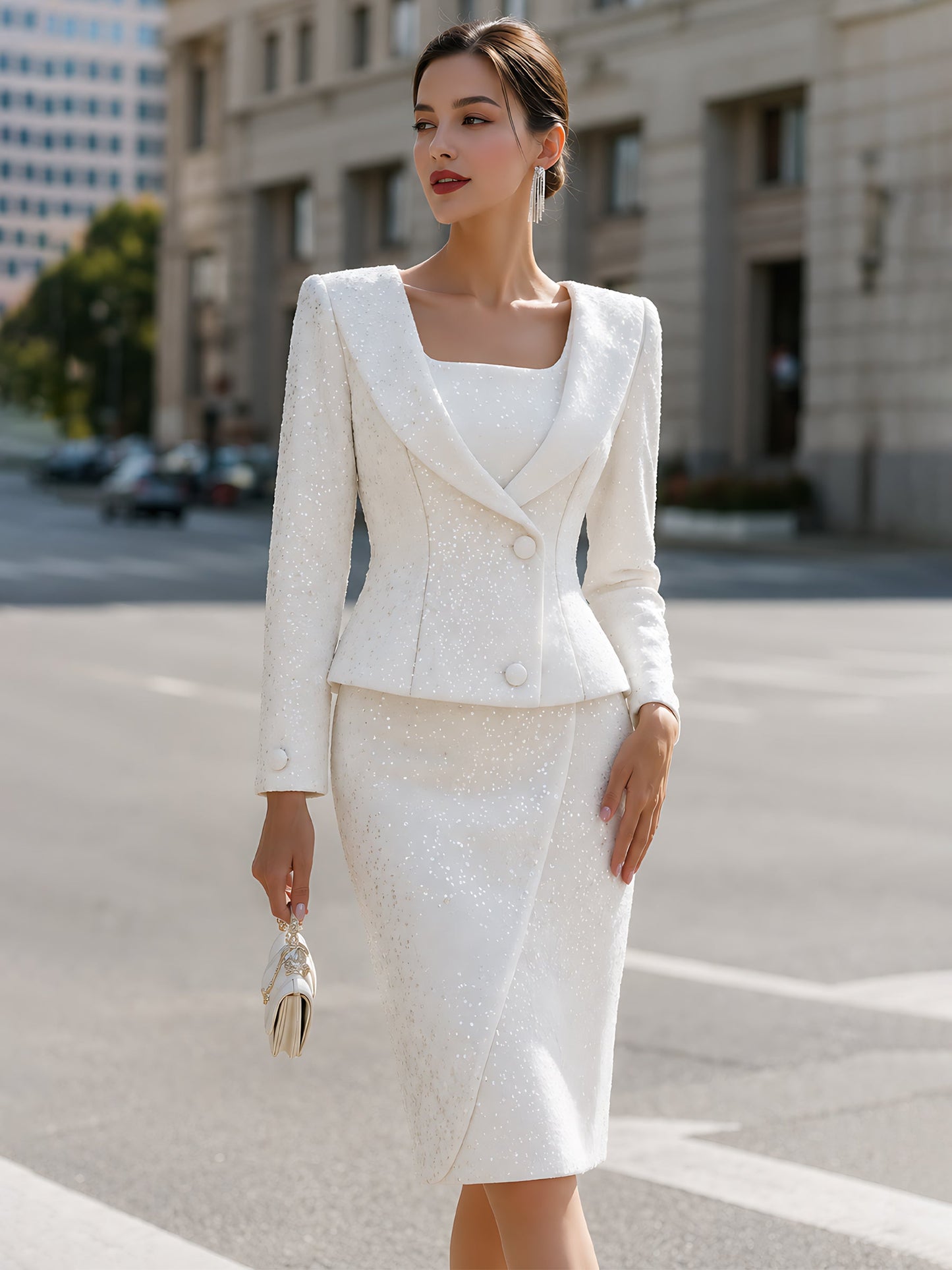 Shimmering Tailored Skirt Set