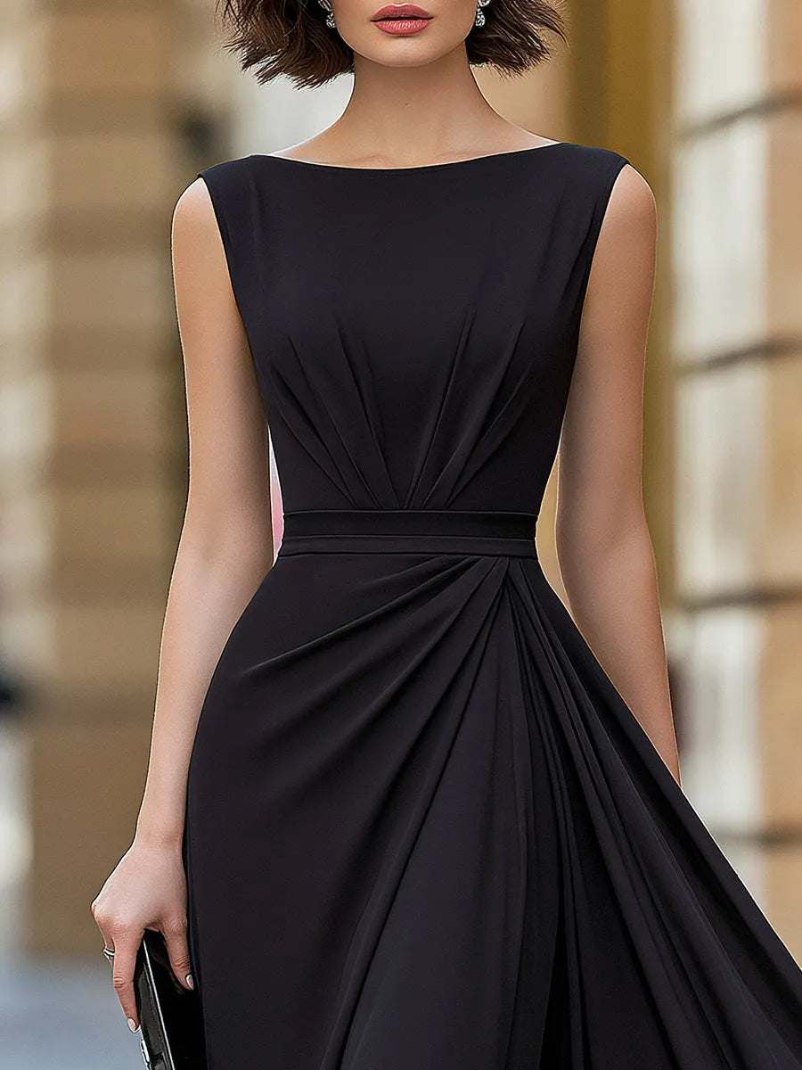 Sleeveless Chiffon Pleated A-Line Midi Dress