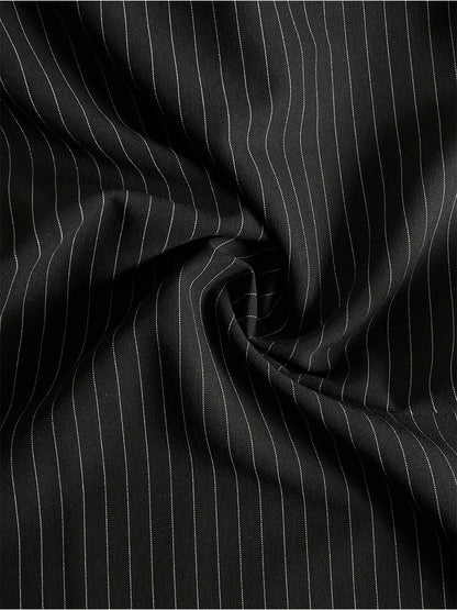 Black Pinstripe Suspender Wide-Leg Jumpsuit