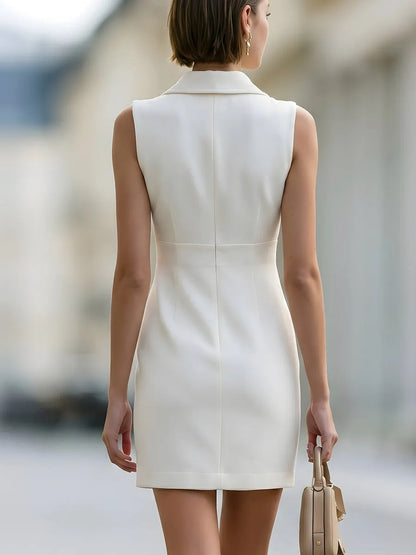 Sleeveless Shirt Dress With Gold Buttons