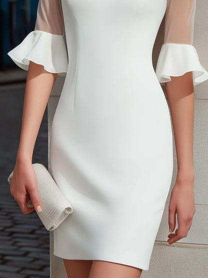 Sheer Mesh Sleeve Ruffle Cuff Tailored Mini Dress
