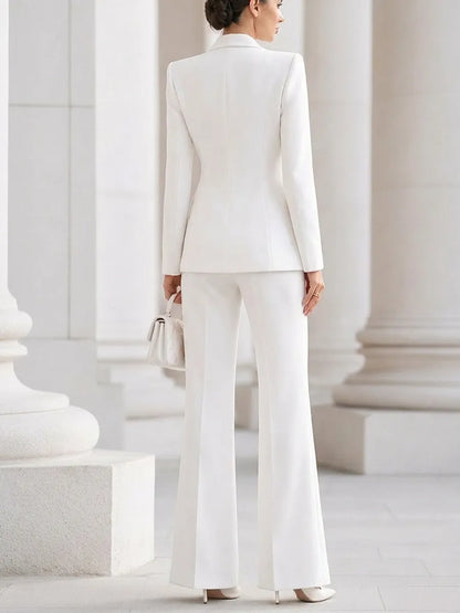 Double-Breasted Blazer & Flared Pants Suit Two-Piece Set