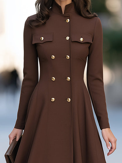 Elegant Double-Breasted Stand Collar A-Line Blazer Dress