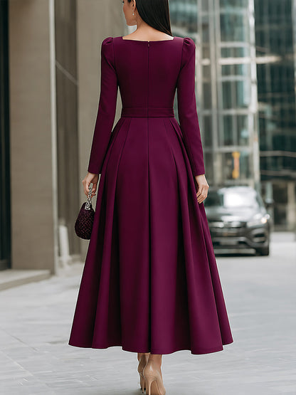 Square-Neck Long-Sleeve A-Line Maxi Dress