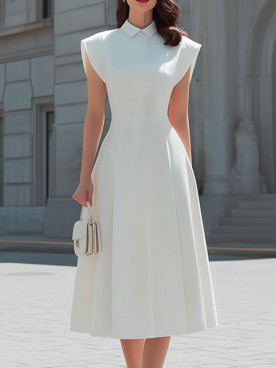 Peter Pan Collar Cap-Sleeve Fit-and-Flare Midi Dress