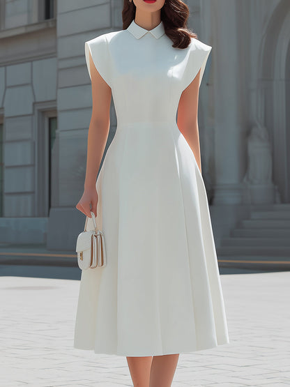 Peter Pan Collar Cap-Sleeve Fit-and-Flare Midi Dress