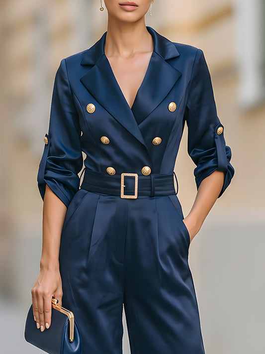 Double Breasted Blazer Style Wide Leg Jumpsuit