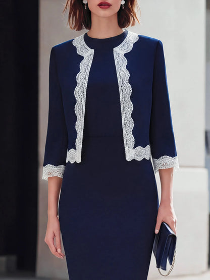 Lace-Trimmed Tailored Jacket And Sheath Dress Set