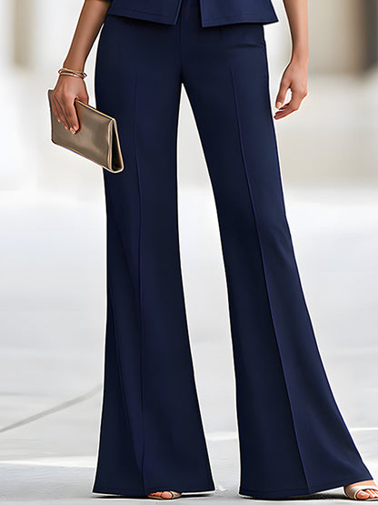 Elegant Navy Blue Peplum Blazer Wide Leg Pants Set