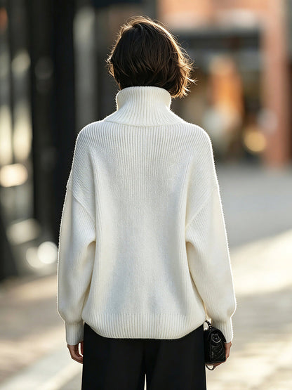 Oversized Turtleneck Ribbed Knit Sweater