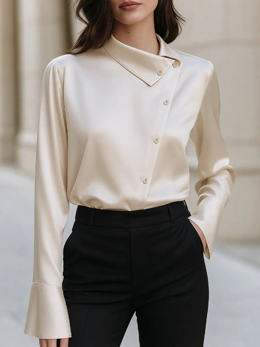 Asymmetrical Collar Satin Blouse