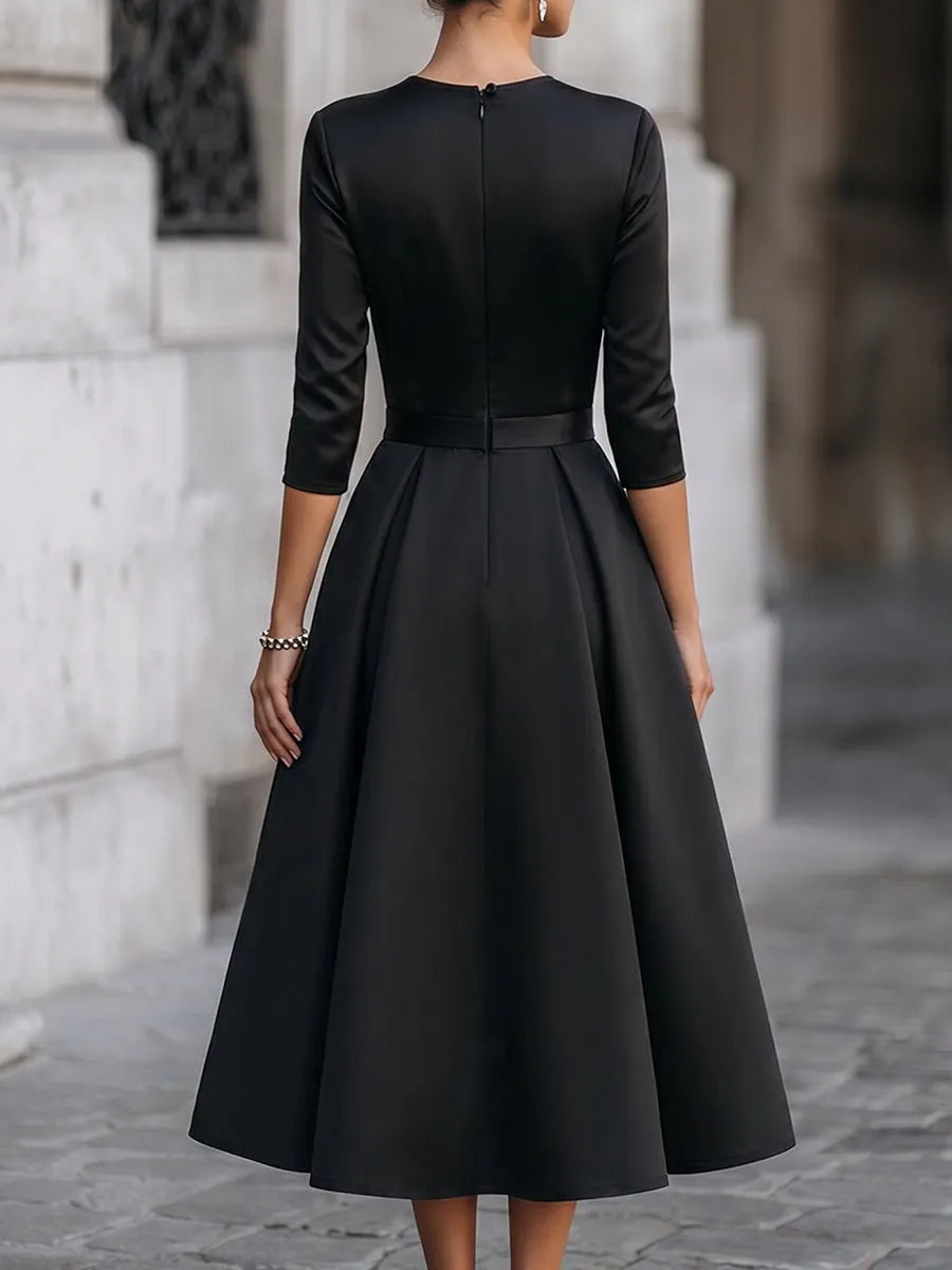 Elegant Formal Sheer Mesh Sweetheart V Bodice Swing Midi Cocktail Gown