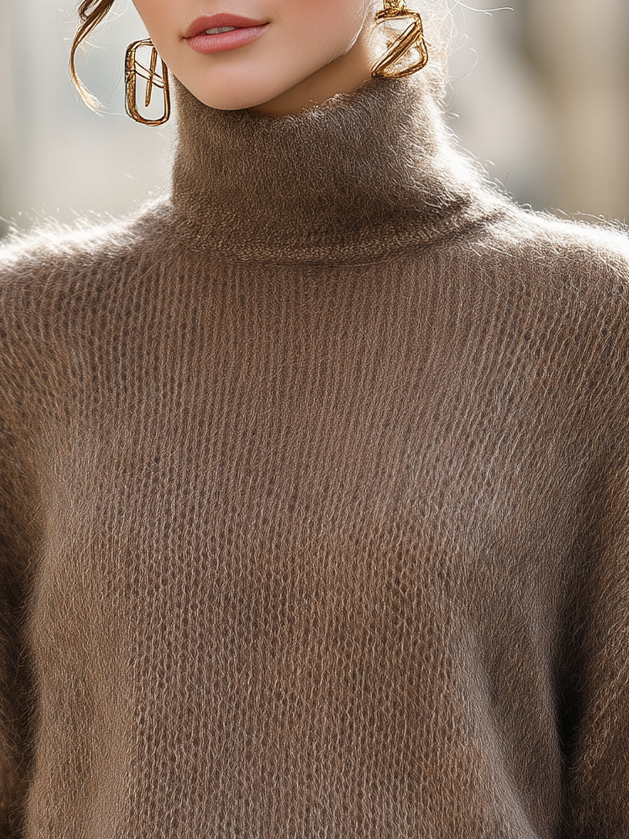 Soft Mohair-Blend Turtleneck Oversized Sweater