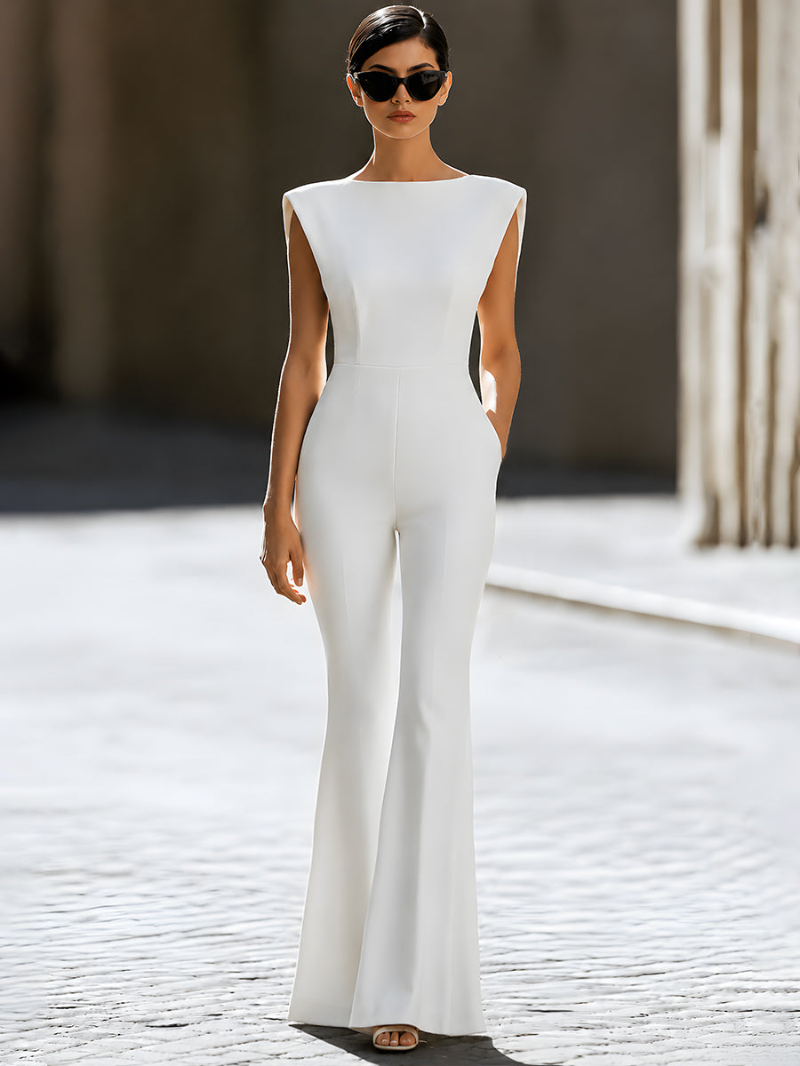Structured Shoulder Flared Jumpsuit