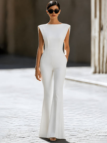 Structured Shoulder Flared Jumpsuit