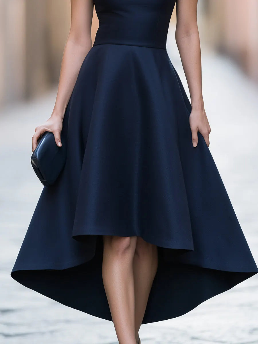 Elegant Boat Neck High-Low A-Line Maxi Dress