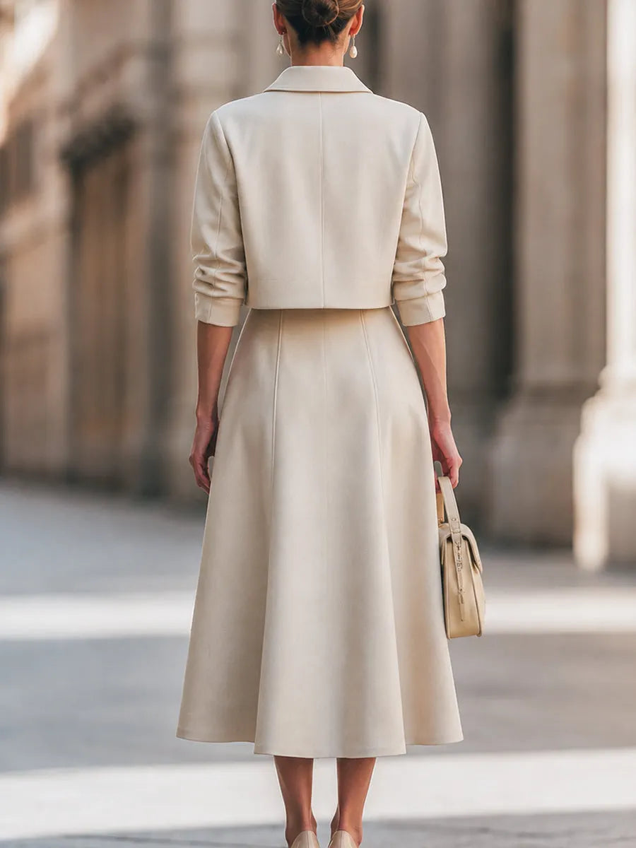 Cropped Jacket And A-Line Midi Dress Set
