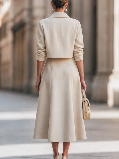 Cropped Jacket And A-Line Midi Dress Set