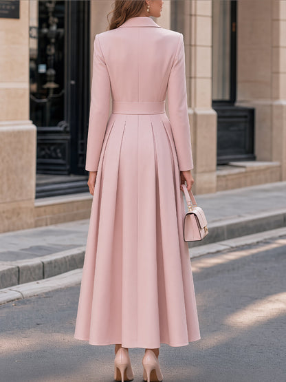 Notched Lapel Belted Structured Maxi Dress