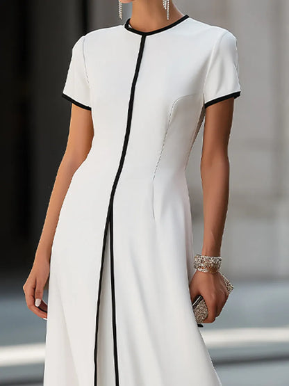 Contrast Piping Short Sleeve Maxi Dress & Wide Leg Pants Two-Piece Set