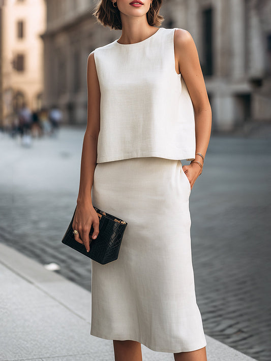 Minimalist Sleeveless Top & Skirt Two-Piece Set