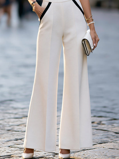Elegant Contrast Trim Sleeveless Wide-Leg Jumpsuit
