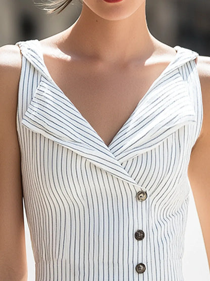 Striped Sailor Collar Tailored Romper