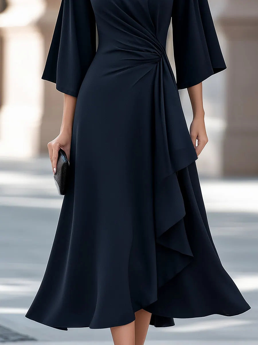 Draped Asymmetric Flowing A-Line Midi Dress