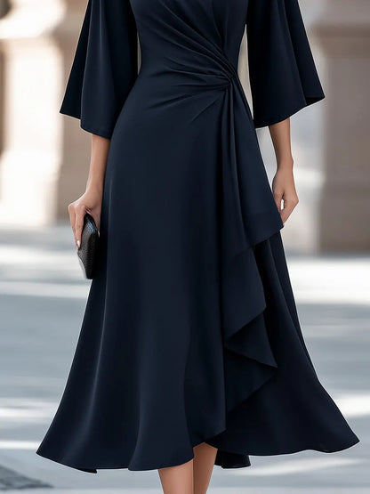 Draped Asymmetric Flowing A-Line Midi Dress