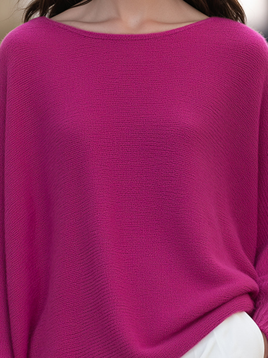 Relaxed Boat Neck Batwing Knit Sweater