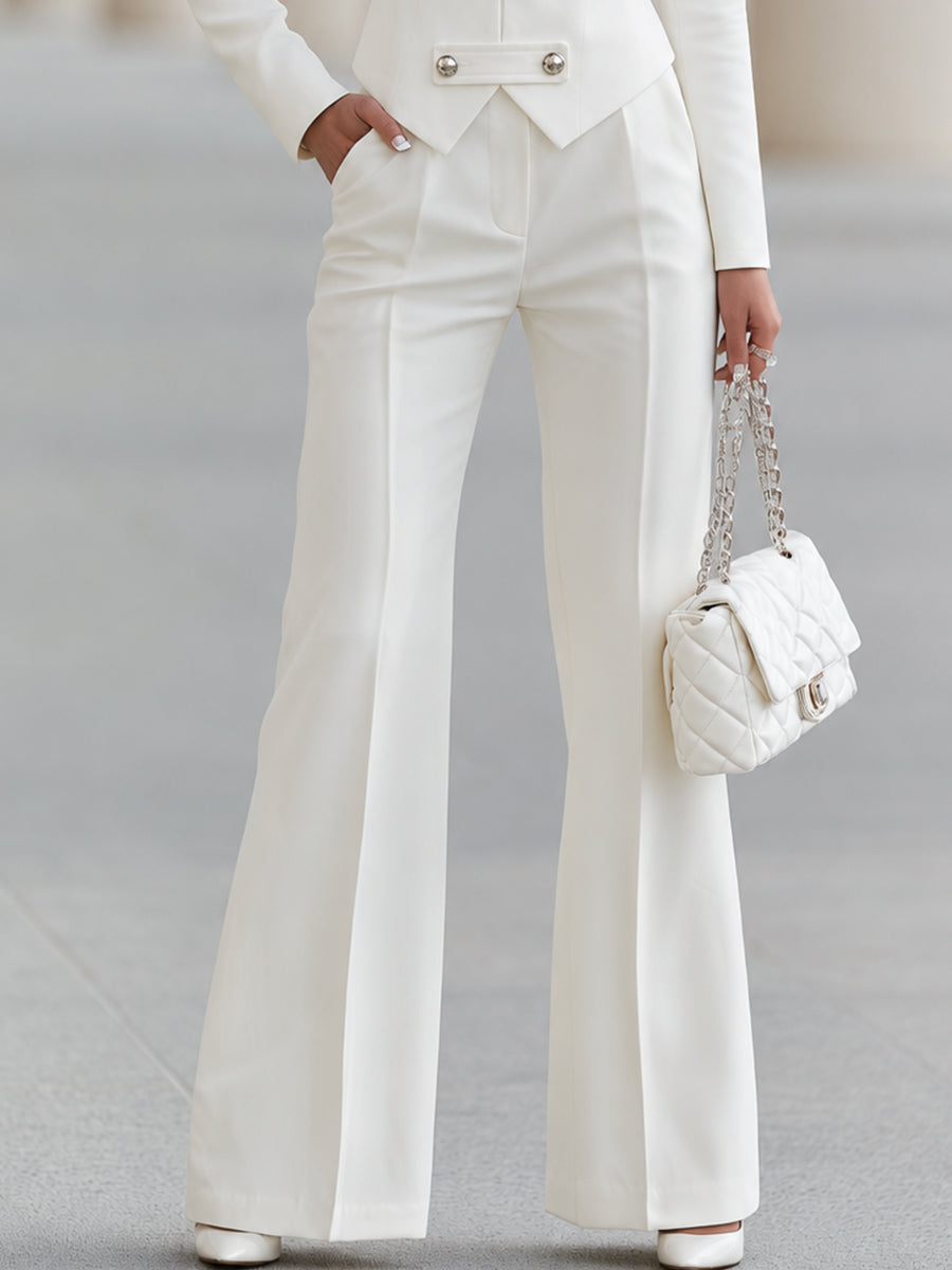 Military-Button Jacket And Flared Pants Set