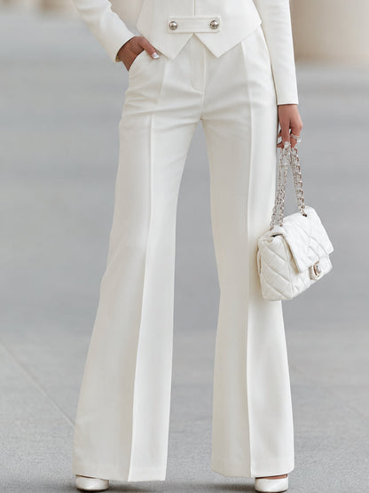 Military-Button Jacket And Flared Pants Set
