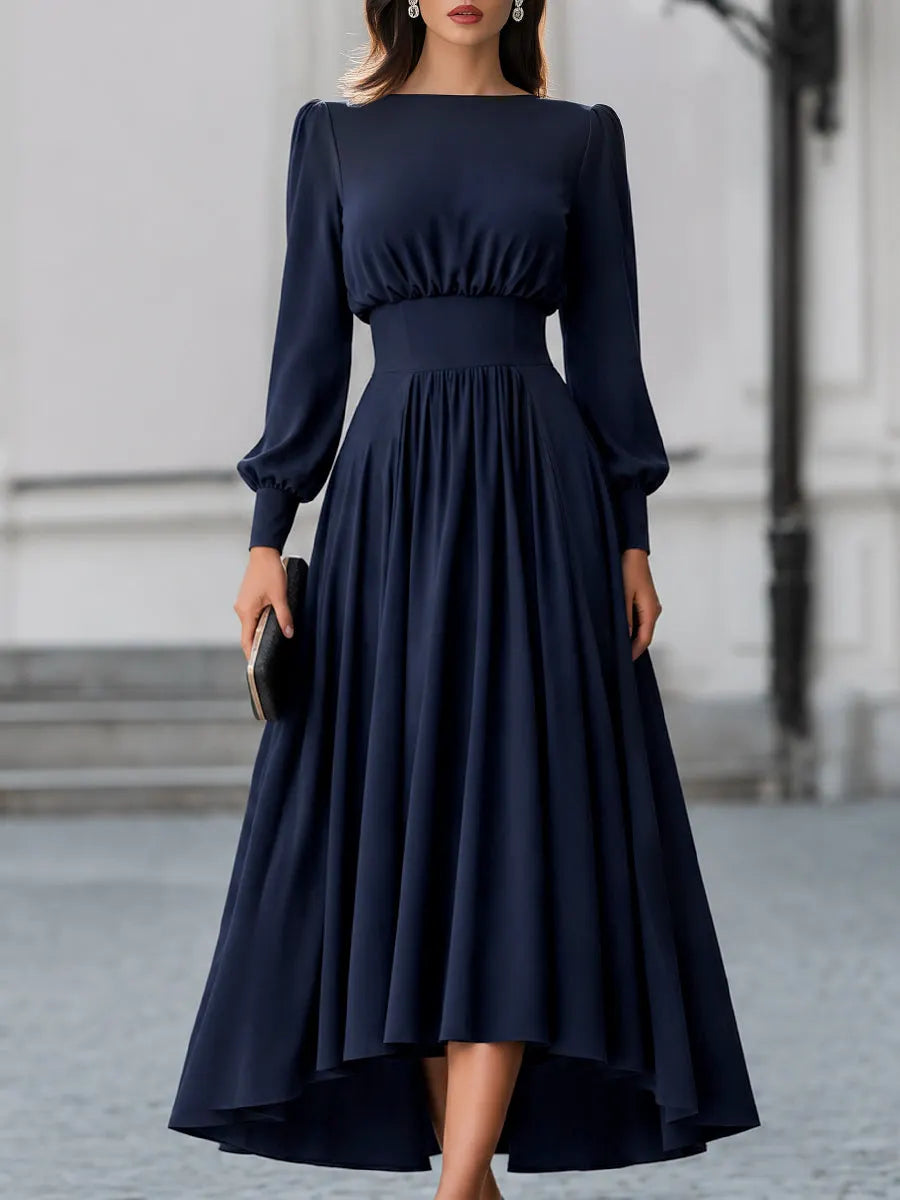 Elegant High-Low Gathered A-Line Maxi Dress