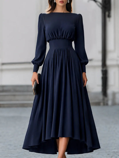 Elegant High-Low Gathered A-Line Maxi Dress