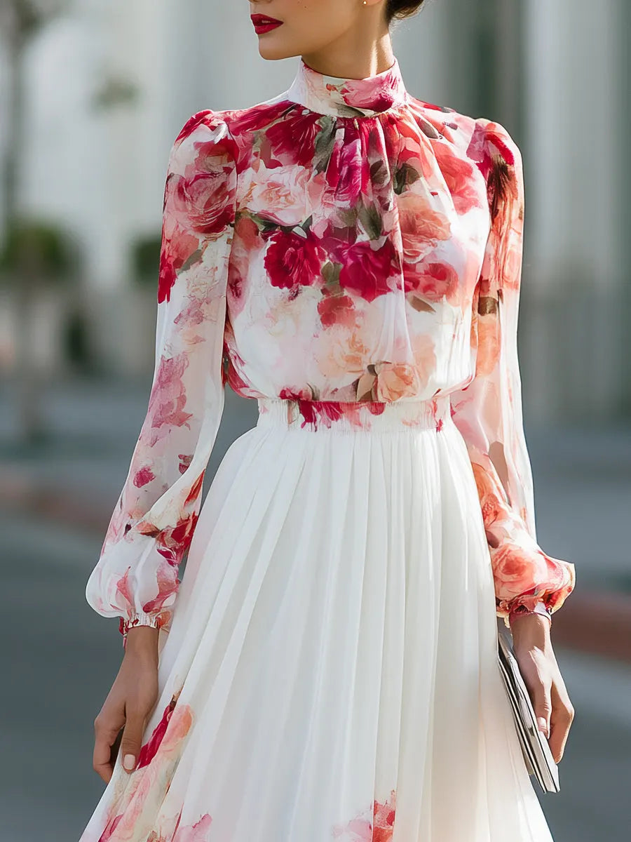 Watercolor Floral Chiffon Flowing Maxi Dress