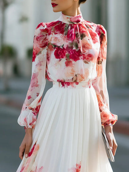 Watercolor Floral Chiffon Flowing Maxi Dress