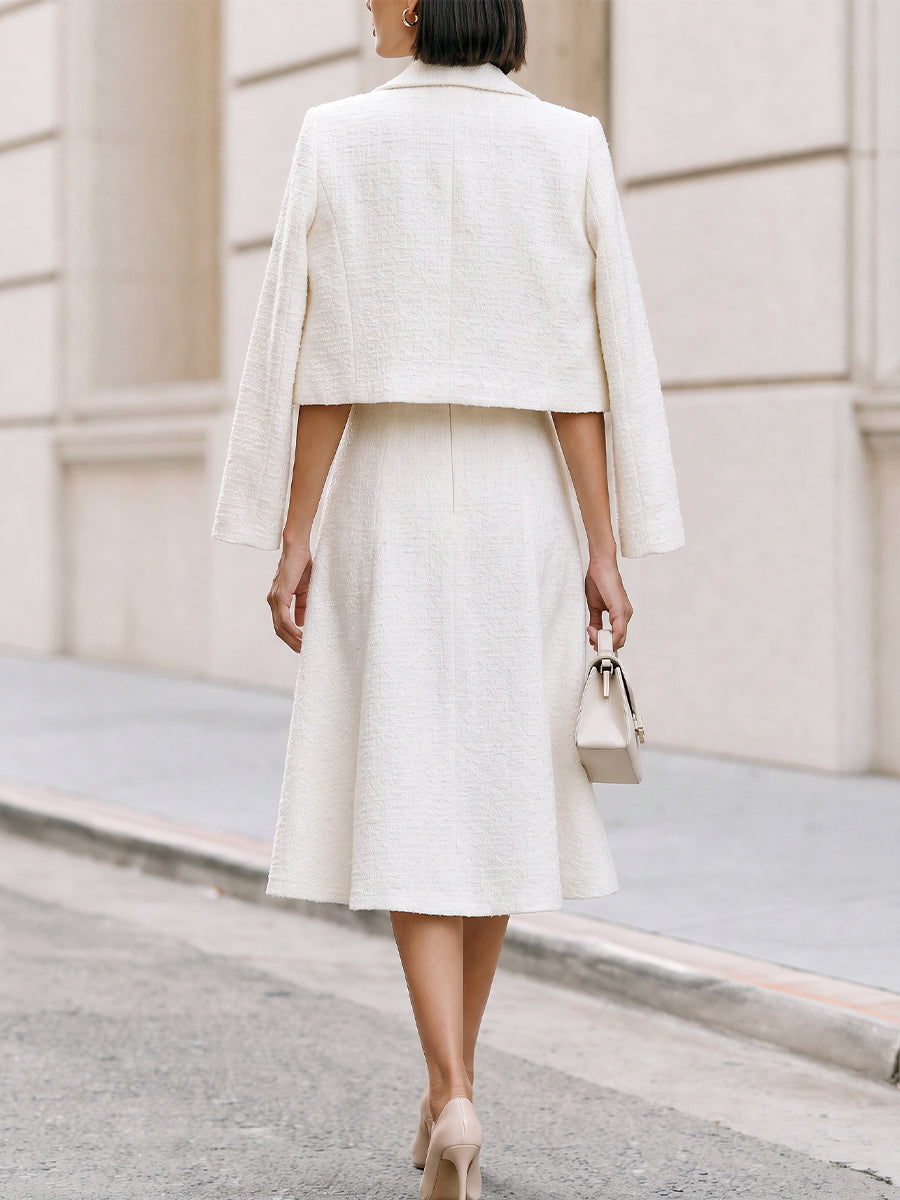 Tweed Cropped Jacket & Square‐Neck Midi Dress Two‐Piece Set