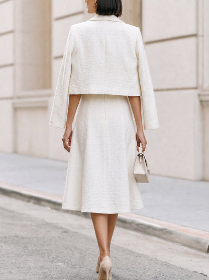 Tweed Cropped Jacket & Square‐Neck Midi Dress Two‐Piece Set