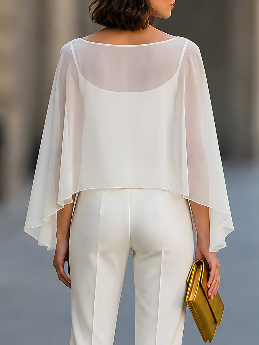 Keyhole Cape Sleeve Chiffon Blouse