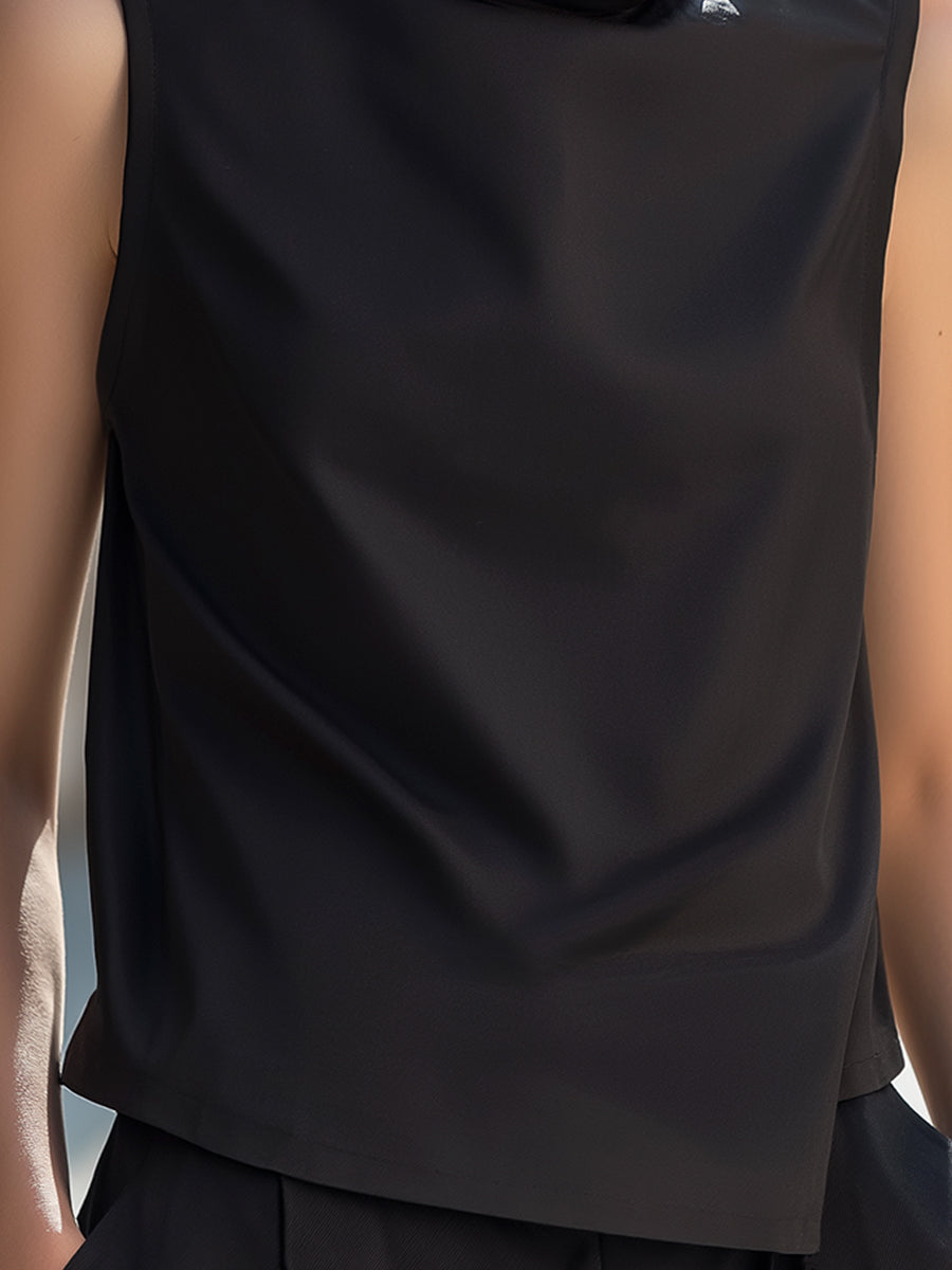 Sleeveless Sculpted High-Neck Minimalist Top