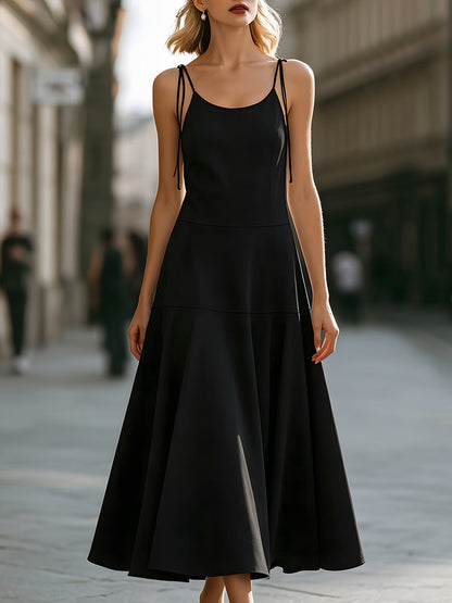 Minimalist Spaghetti Strap Tiered A-Line Midi Dress
