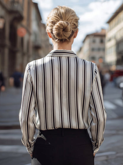 Vertical Stripe Relaxed Button-Up Blouse