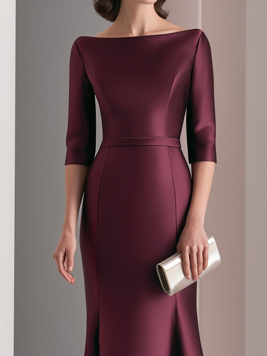 Bateau Neck Structured Satin Mermaid Evening Gown